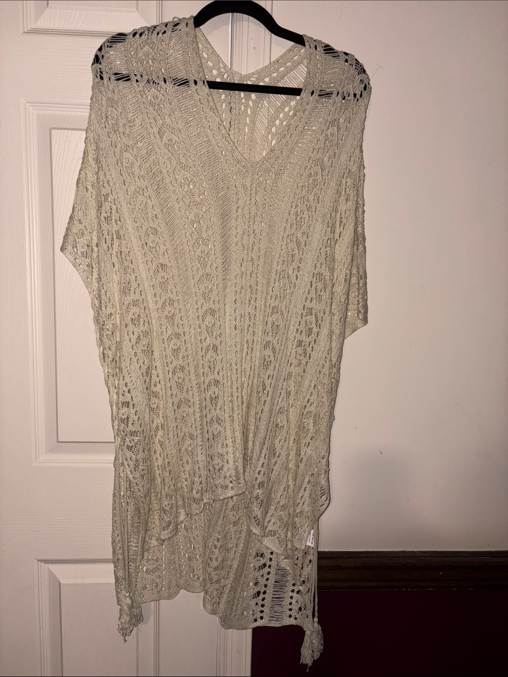Crochet Knit Tunic Cover-Up in Cream Color